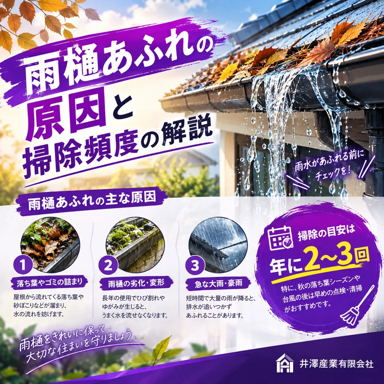 雨樋あふれの原因と掃除頻度の解説