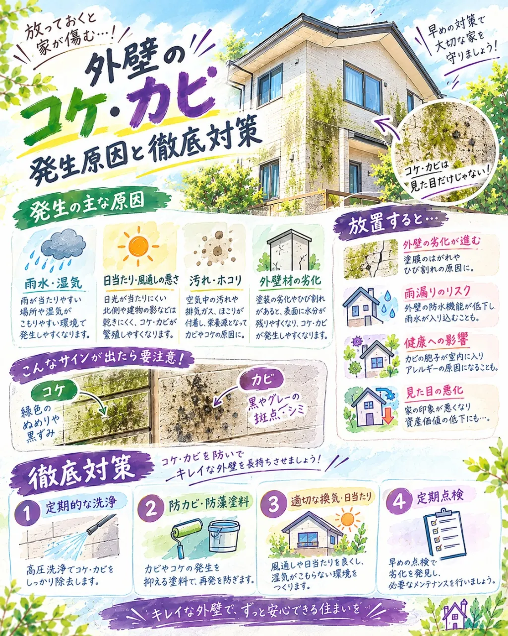 外壁のコケ・カビ発生原因と徹底対策