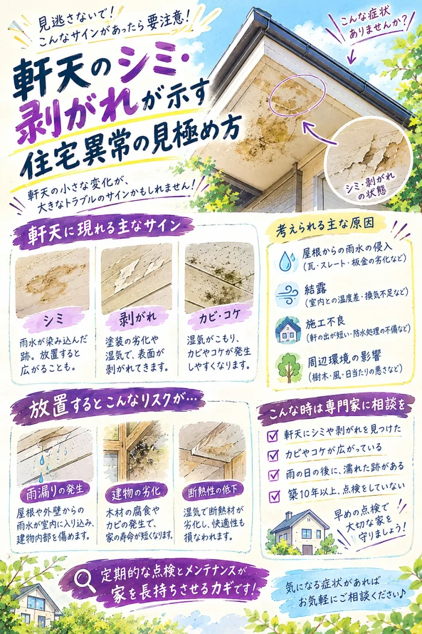 軒天のシミ・剥がれが示す住宅異常の見極め方
